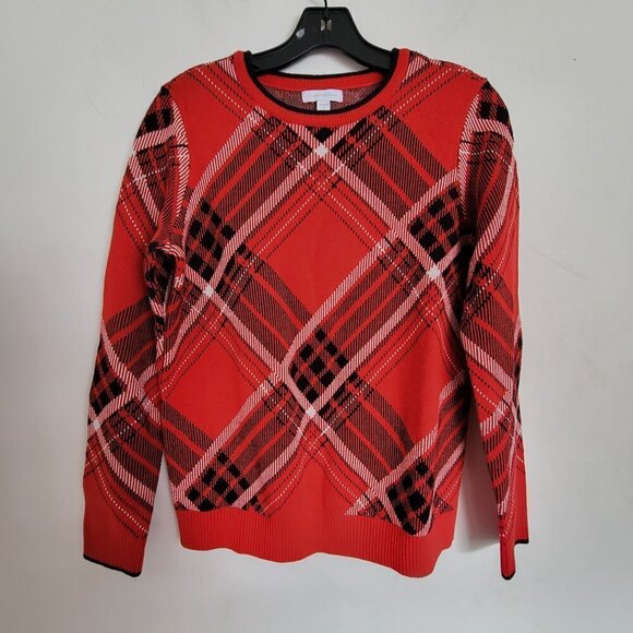 Charter Club Red Black White Plaid Crew Neck Long Sleeve Pullover Sweater Small - Picture 3 of 12